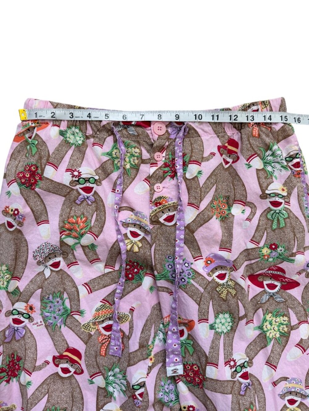 Nick & Nora Women Size S Capri Pajama Pant Sock Monkey Pink Purple Floral Cotton - Picture 4 of 7